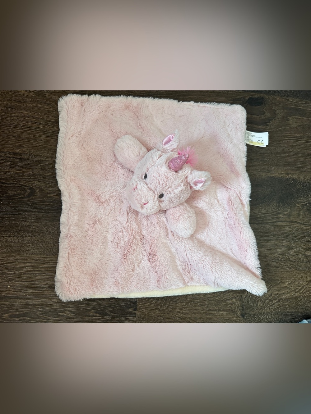 Kelly Toy USA Unicorn Baby Security Blanket Rattle Pink Cream 14" Sq Soft Plush